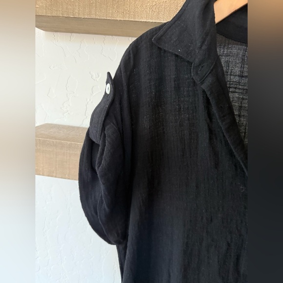Nanette Lepore|Black Casual Button-Up Top in short sleeve,gauze beachy style•••L - Picture 5 of 13